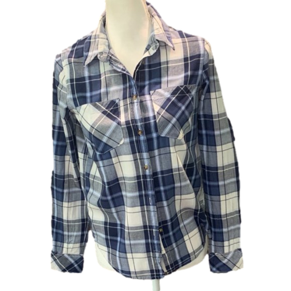 H&M L.O.G.G. Blue Plaid Button Front Shirt